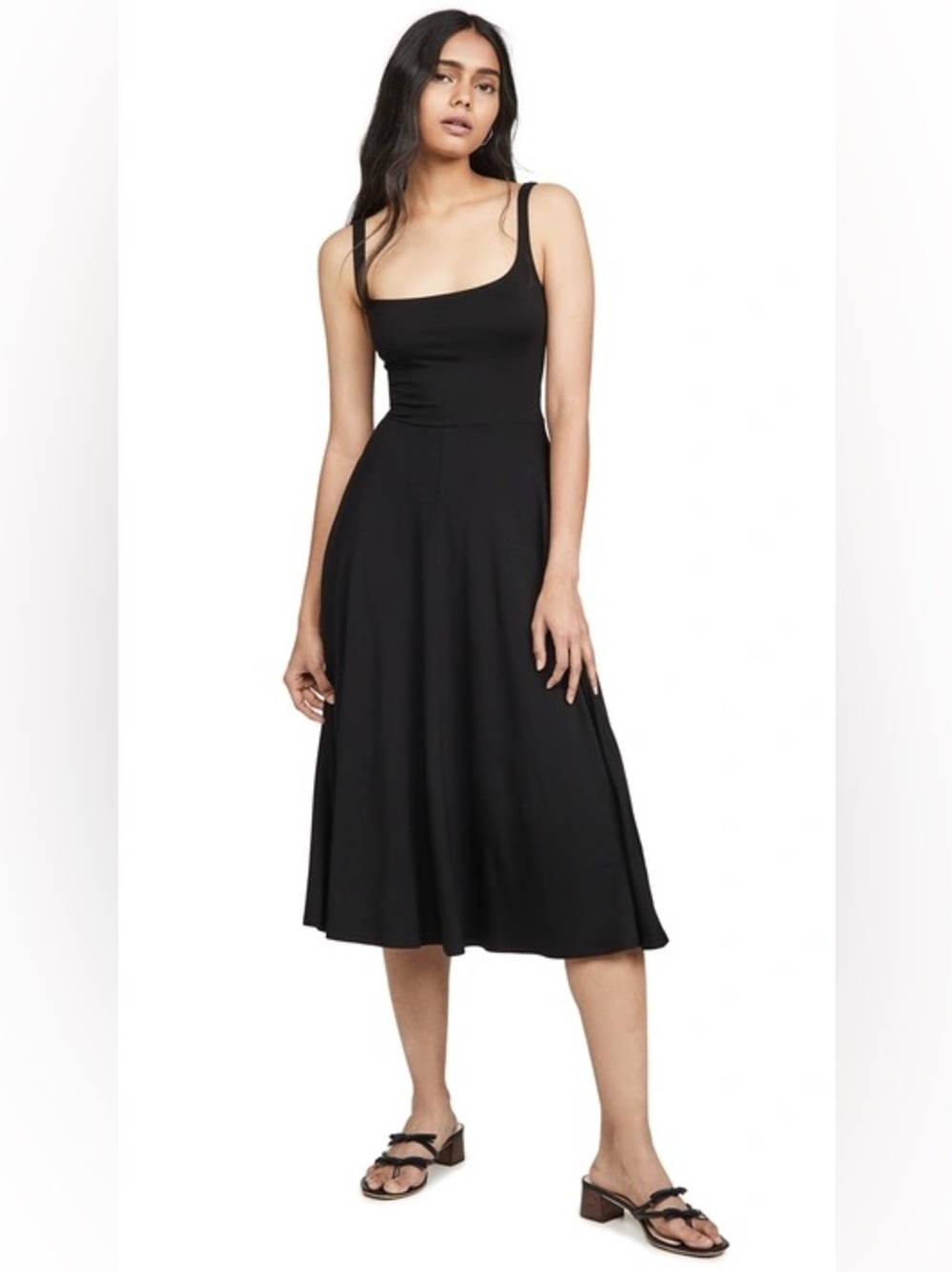 Reformation Midi dress ribbed jersey squareneck tencel pockets stretch fit flare